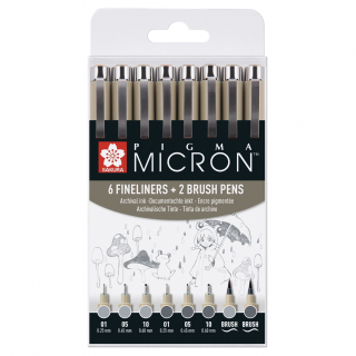Sada Pigma Micron Gray 6 ks+2 ks Pigma brush
