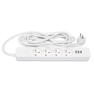 Prodlužovák 3 m 4 zásuvky s vypínačem + 3x USB