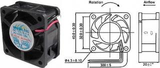 Ventilátor přístrojový  12V/ 40x 40 x20 mm 6000 ot/min