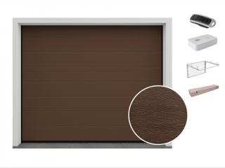Garážová vrata s pohonem | Woodgrain hnědá RAL 8014, středová drážka Šířka stavebního otvoru (mm): 3500, Výška stavebního otvoru (mm): 2150