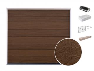 Garážová vrata s pohonem | Woodgrain Tmavý dub, středová drážka Šířka stavebního otvoru (mm): 2500, Výška stavebního otvoru (mm): 2150