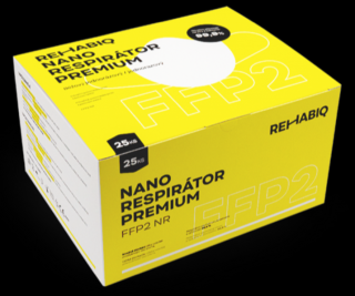 České nano respirátory Rehabiq Premium FFP2 s účinností 12 hodin, 25 ks