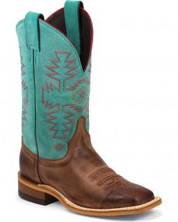 Justin Bent Rail Woman´s Dark Brown Boots with Light Blue Top