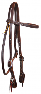 Paul Taylor Oiled Harness Leather Double Stainless Buckle Browband Heastall  (Paul Taylor Oiled Harness Leather Double Stainless Buckle Browband Heastall with Conchos and Rosettes)