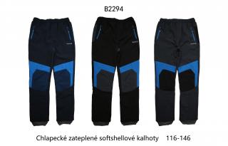 Kalhoty chlapecké softshellové podšité flísem (3 barvy) WOLF,VELIKOST 116-146 barva: tmavěmodrá, velikost: 146