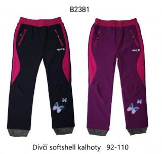 Kalhoty dívčí softshellové jarní tenké  (2 barvy) WOLF, VELIKOST 92-110 barva: fialková, velikost: 92