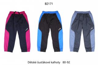 Kalhoty šusťákové dětské podšité flísem (3 barvy) WOLF, VELIKOST 80-92 barva: tmavěmodrá dívčí, velikost: 92