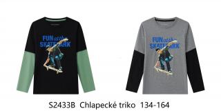Tričko chlapecké dlouhý rukáv (2 barvy) WOLF,VELIKOST 134-164 barva: šedý melír, velikost: 140