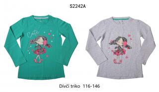 Tričko dívčí dlouhý rukáv (2 barvy) WOLF,VELIKOST 116-146 barva: zelená, velikost: 128