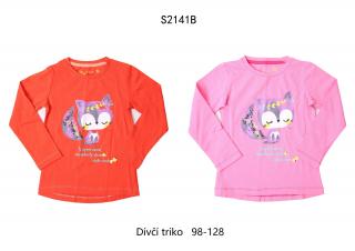 Tričko dívčí dlouhý rukáv (2 barvy) WOLF, VELIKOST 98-128 barva: růžová, velikost: 104