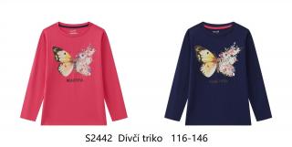 Tričko dívčí dlouhý rukáv (3 barvy) WOLF, VELIKOST 116-146 barva: tmavěmodrá, velikost: 140