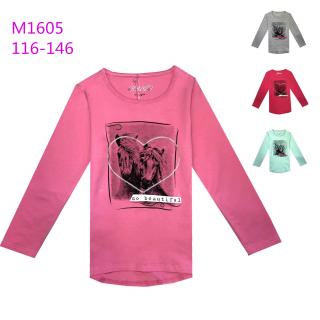 Tričko dívčí dlouhý rukáv (4 barvy) KUGO, VELIKOST 116-146 barva: šedý melír, velikost: 116