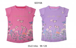 Tričko dívčí krátký rukáv (2 barvy) WOLF,VELIKOST 98-128 barva: fialková, velikost: 98