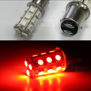 Červená LED SMD žárovka s paticí BA15D, dvoupólová, 18ks supersvítivých SMD diod