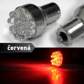 Červená LED žárovka s paticí BA15S, jednopólová 21W, 12LED, 1ks