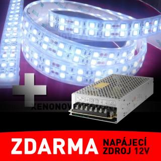 LED pásek - dvouřadý, 5m, bílý - ZDROJ ZDARMA!