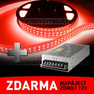 LED pásek - dvouřadý, 5m, červený - ZDROJ ZDARMA!