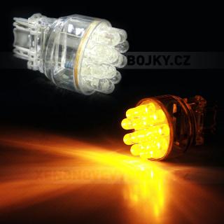 Oranžová LED žárovka s paticí T20 (3157) dvouvláknová, 12LED, 1ks