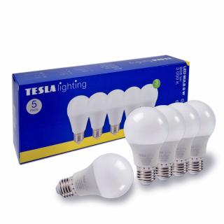 LED žárovka Tesla BULB E27, 8W, 230V, 806lm, 25 000h, 3000K denní bíla 220st 5 ks v balení