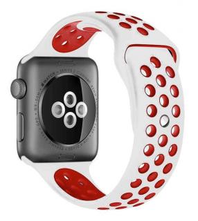 Bíločervený silikonový řemínek pro Apple Watch 42, 44 a 45 mm