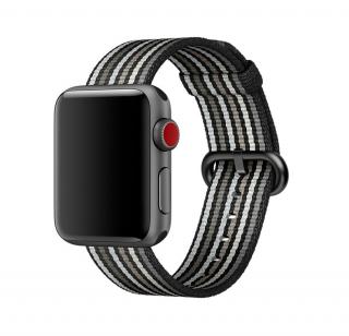 Černě proužkovaný tkaný nylonový řemínek pro Apple Watch 42, 44 a 45 mm