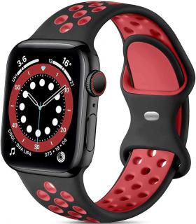 Černočervený silikonový řemínek pro Apple Watch 42, 44 a 45 mm