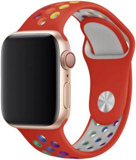 Červený duhově proužkovaný silikonový řemínek pro Apple Watch 38, 40 a 41 mm