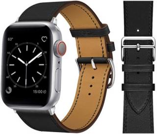 Kožený řemínek pro Apple Watch 38, 40 a 41 mm s dvojitou ocelovou přezkou černý