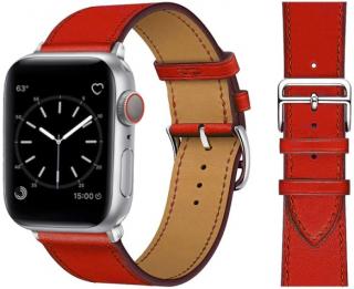 Kožený řemínek pro Apple Watch 38, 40 a 41 mm s dvojitou ocelovou přezkou červený