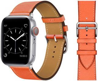 Kožený řemínek pro Apple Watch 38, 40 a 41 mm s dvojitou ocelovou přezkou oranžový