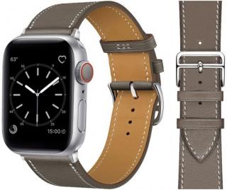 Kožený řemínek pro Apple Watch 38, 40 a 41 mm s dvojitou ocelovou přezkou šedý