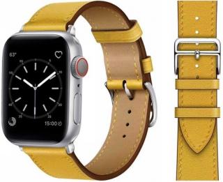 Kožený řemínek pro Apple Watch 38, 40 a 41 mm s dvojitou ocelovou přezkou žlutý