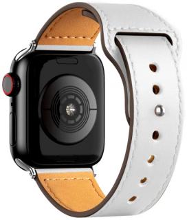 Kožený řemínek pro Apple Watch 38, 40 a 41 mm se zapínáním na kolíček bílý