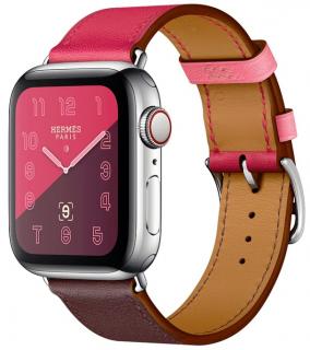 Kožený řemínek pro Apple Watch 42, 44 a 45 mm s dvojitou ocelovou přezkou červenohnědý