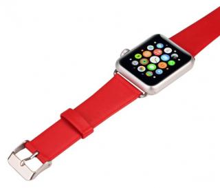 Kožený řemínek pro Apple Watch 42, 44 a 45 mm s klasickou ocelovou přezkou červený