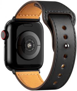 Kožený řemínek pro Apple Watch 42, 44 a 45 mm se zapínáním na kolíček černý