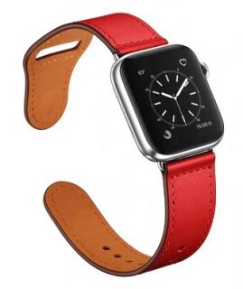 Kožený řemínek pro Apple Watch 42, 44 a 45 mm se zapínáním na kolíček červený