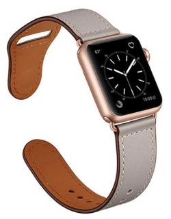 Kožený řemínek pro Apple Watch 42, 44 a 45 mm se zapínáním na kolíček šedý
