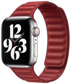 Kožený řemínek s magnetickým zapínáním pro Apple Watch 42, 44 a 45 mm 2. generace červený