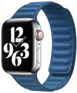 Kožený řemínek s magnetickým zapínáním pro Apple Watch 42, 44 a 45 mm 2. generace modrý