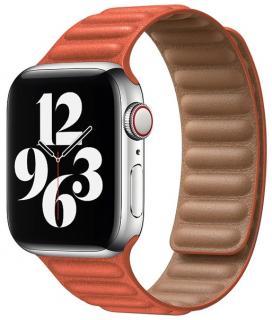 Kožený řemínek s magnetickým zapínáním pro Apple Watch 42, 44 a 45 mm 2. generace oranžový