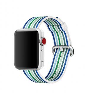 Modře proužkovaný tkaný nylonový řemínek pro Apple Watch 42, 44 a 45 mm
