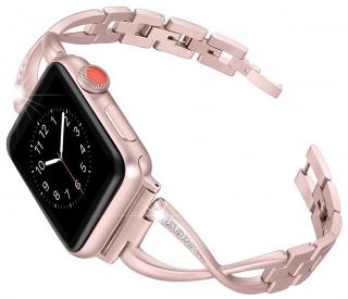 Ocelový řemínek s kamínky pro Apple Watch 38, 40 a 41 mm růžově zlatý