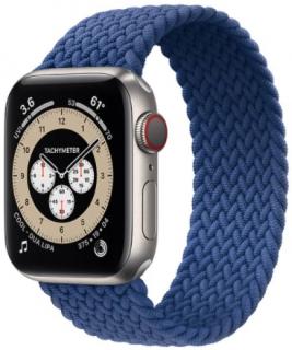 Pletený navlékací nylonový řemínek pro Apple Watch 42, 44 a 45 mm modrý Velikost: L - Obvod zápěstí 200 mm - 215 mm