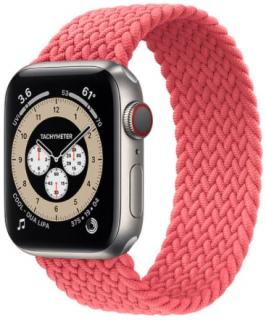 Pletený navlékací nylonový řemínek pro Apple Watch 42, 44 a 45 mm růžový Velikost: L - Obvod zápěstí 200 mm - 215 mm