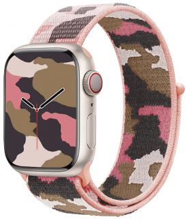 Provlékací řemínek pro Apple Watch 38, 40 a 41 mm camo růžový