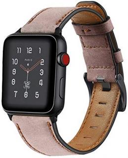 Retro kožený řemínek pro Apple Watch 38, 40 a 41 mm s klasickou ocelovou přezkou lehce růžový