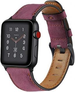 Retro kožený řemínek pro Apple Watch 38, 40 a 41 mm s klasickou ocelovou přezkou růžovočervený