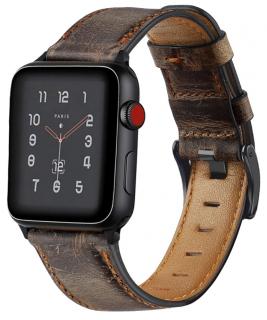 Retro kožený řemínek pro Apple Watch 38, 40 a 41 mm s klasickou ocelovou přezkou tmavě hnědý