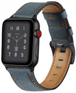 Retro kožený řemínek pro Apple Watch 42, 44 a 45 mm s klasickou ocelovou přezkou modrý